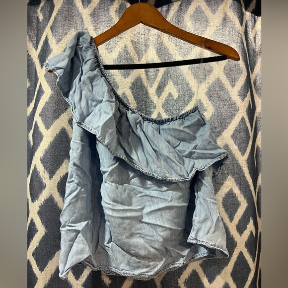 American Eagle Denim One Shoulder Top Size M - Picture 1 of 4